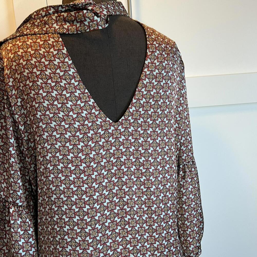 matty m Rust Patterned Dress with Bell Sleeves - Picture 8 of 9